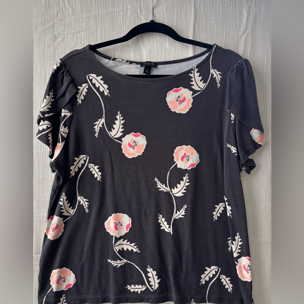 Ann Taylor Factory Blue Gray Short Sleeve Boxy Blouse